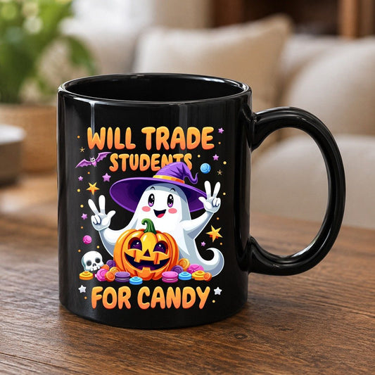 Will Trade Students for Candy teacher Halloween Black Mug Black product mockup