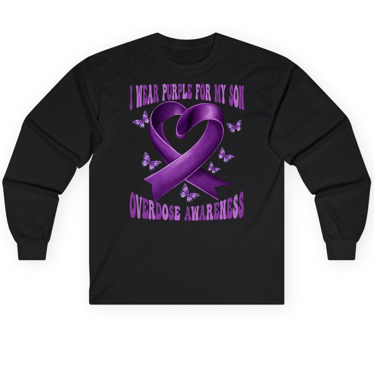 I Wear Purple for My Son Overdose Awareness overdose awareness Long Sleeve Tee Black product mockup