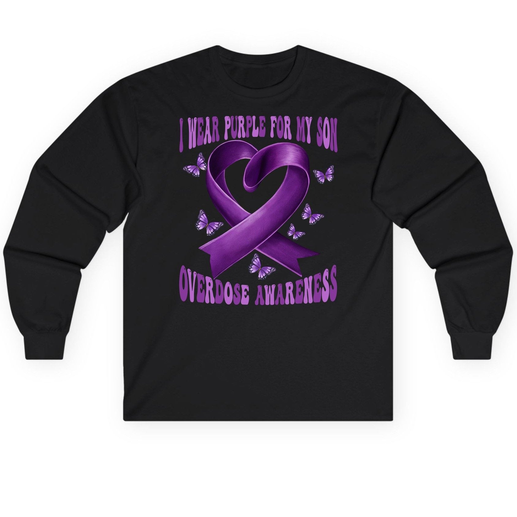 I Wear Purple for My Son Overdose Awareness overdose awareness Long Sleeve Tee Black product mockup