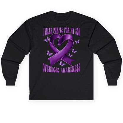 I Wear Purple for My Son Overdose Awareness overdose awareness Long Sleeve Tee Black product mockup