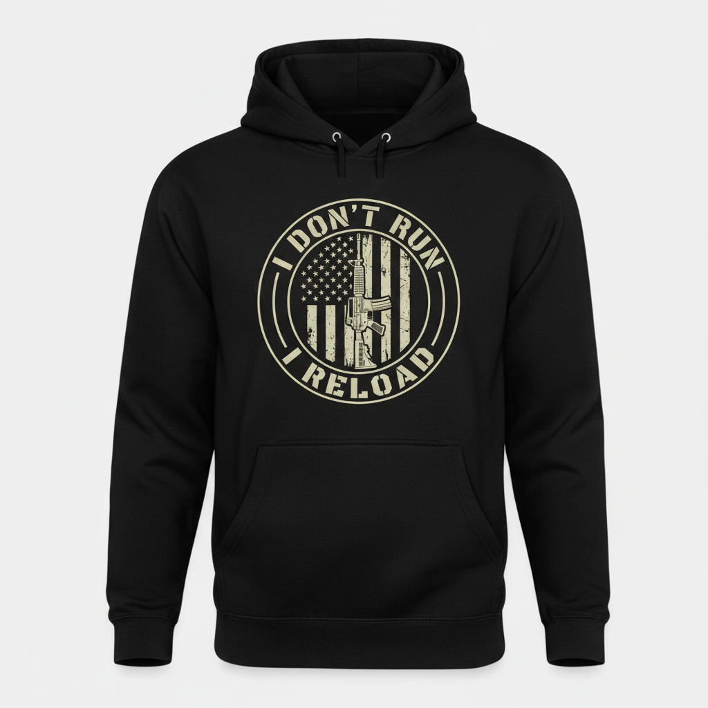 I Don't Run I Reload Patriotic Gun Rights Design Hoodie - Black