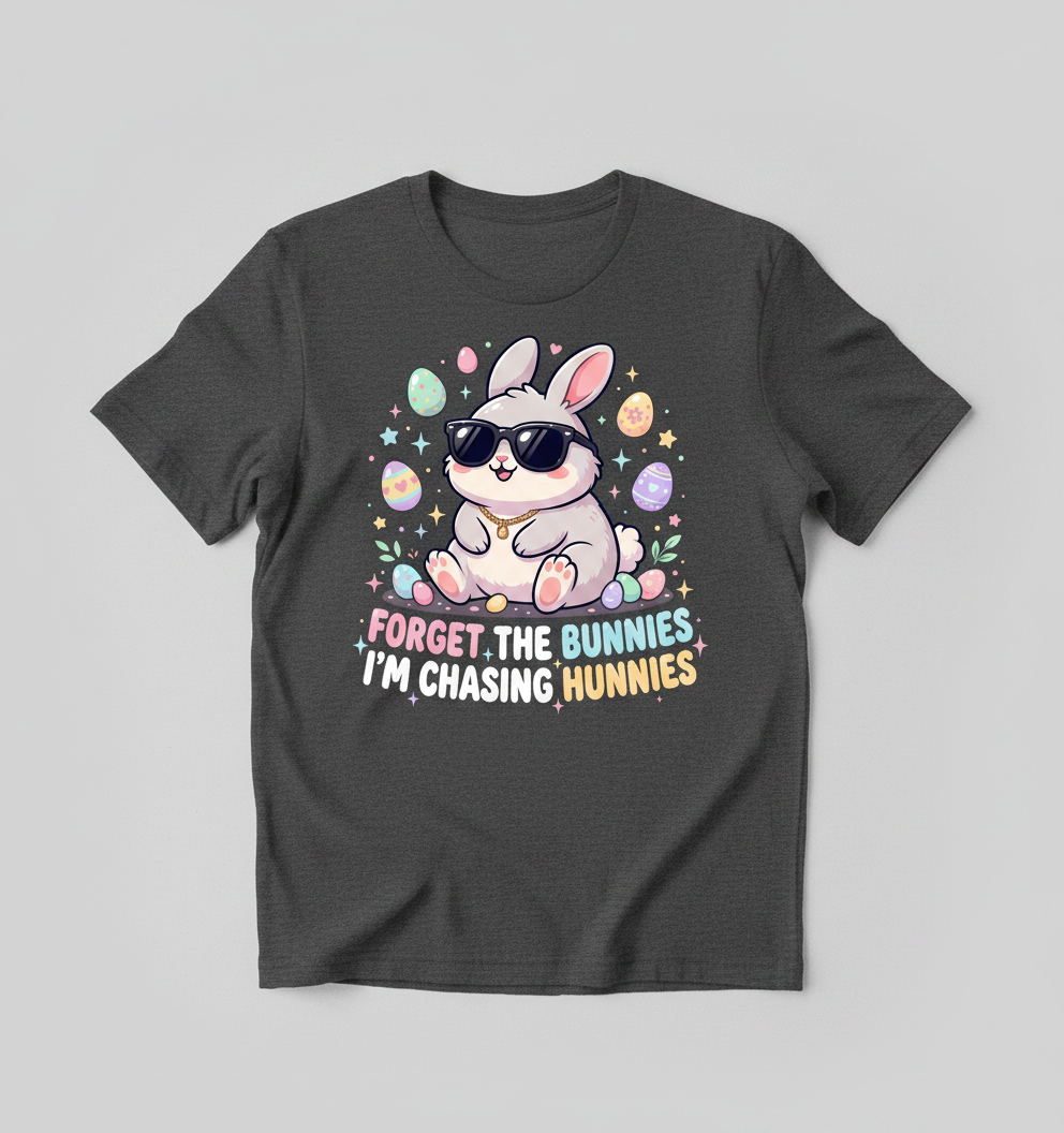 Cool Easter Bunny Chasing Hunnies Funny Design T-Shirt - Dark Heather