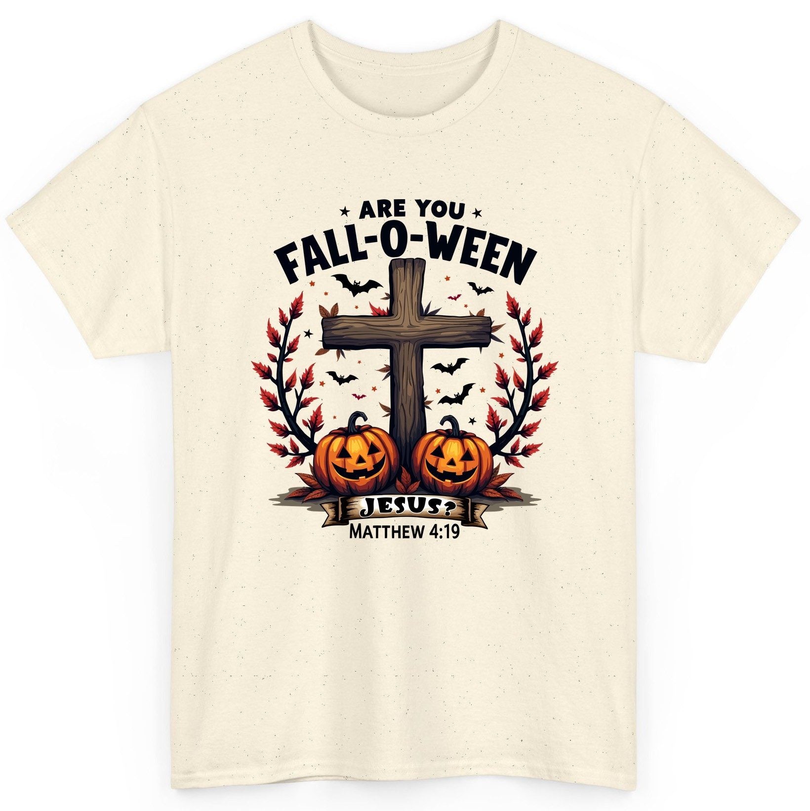Are You Fall-O-Ween Jesus? christian Halloween T-Shirt Natural product mockup