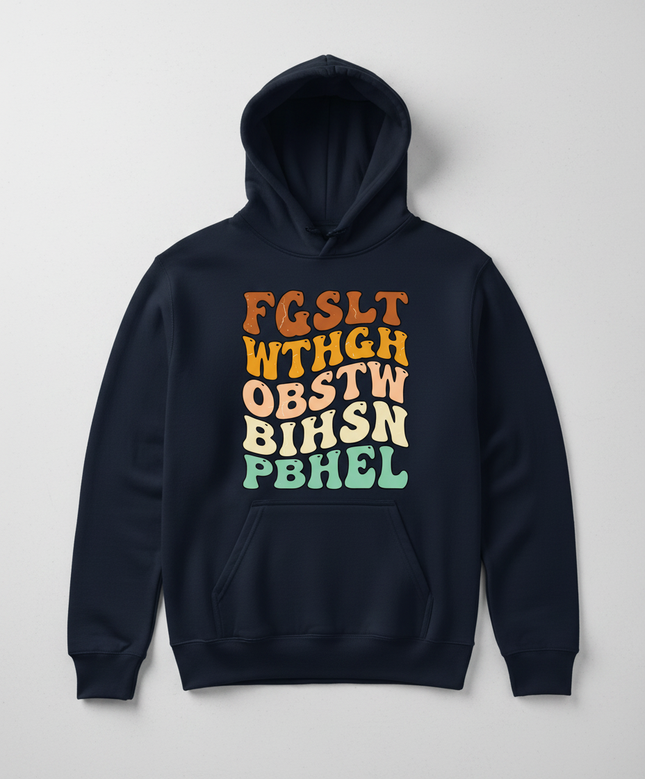 Retro 70s Groovy Wavy Alphabet Design Hoodie - Navy