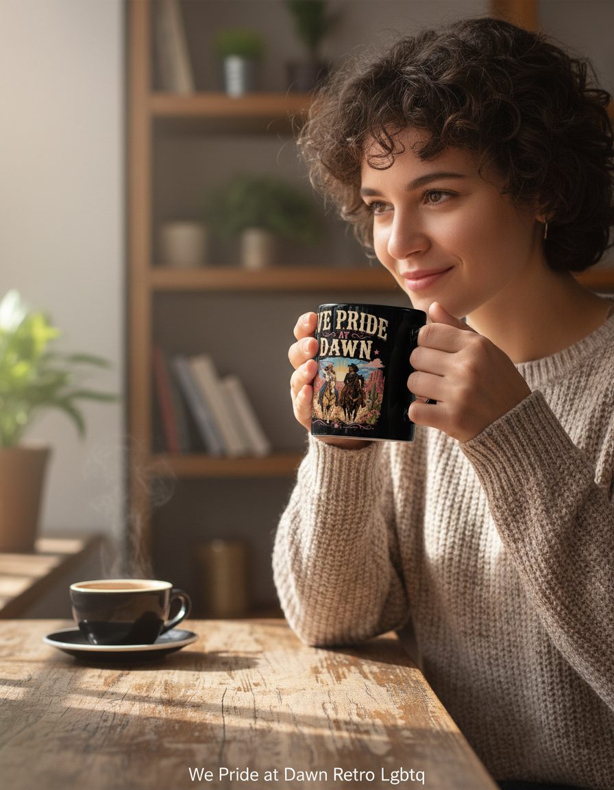 We Pride at Dawn Retro Lgbtq Black Mug - lifestyle model mockup - Black