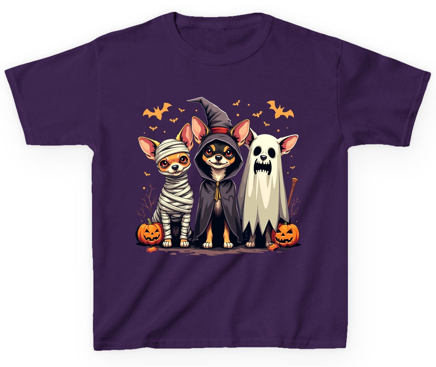 Chihuahua Halloween Costumes chihuahua dogs in Halloween costumes Youth T-Shirt Purple product mockup