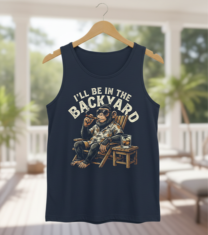 I'll Be In The Backyard Relaxing Chimp with Cigar Tank Top - Navy