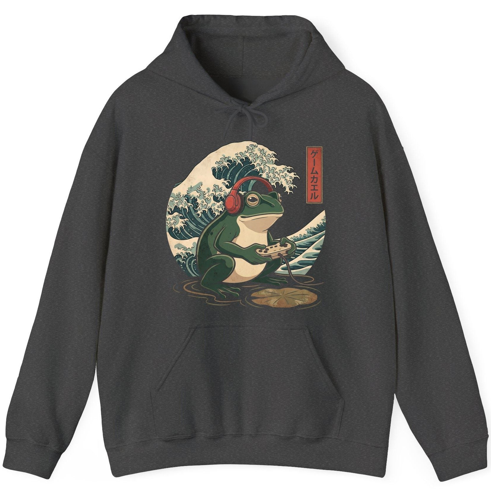 ゲームカエル gamer frog Hoodie Dark Heather product mockup