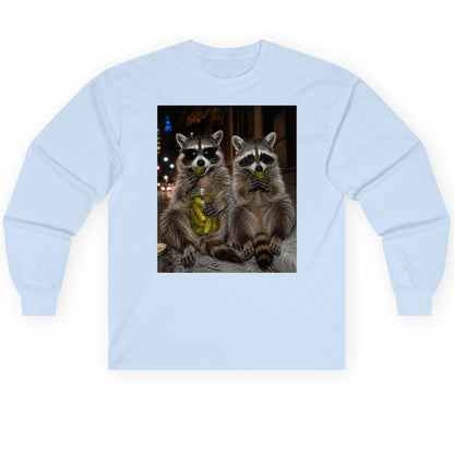 Raccoons Eating Pickles Funny Animal Lovers Long Sleeve Tee - product mockup - Light Blue