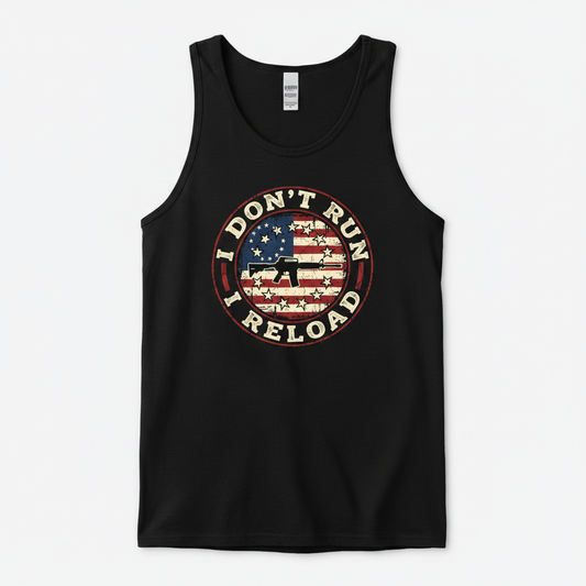 I Don't Run I Reload Pro-Gun American Flag Design Tank Top - Black
