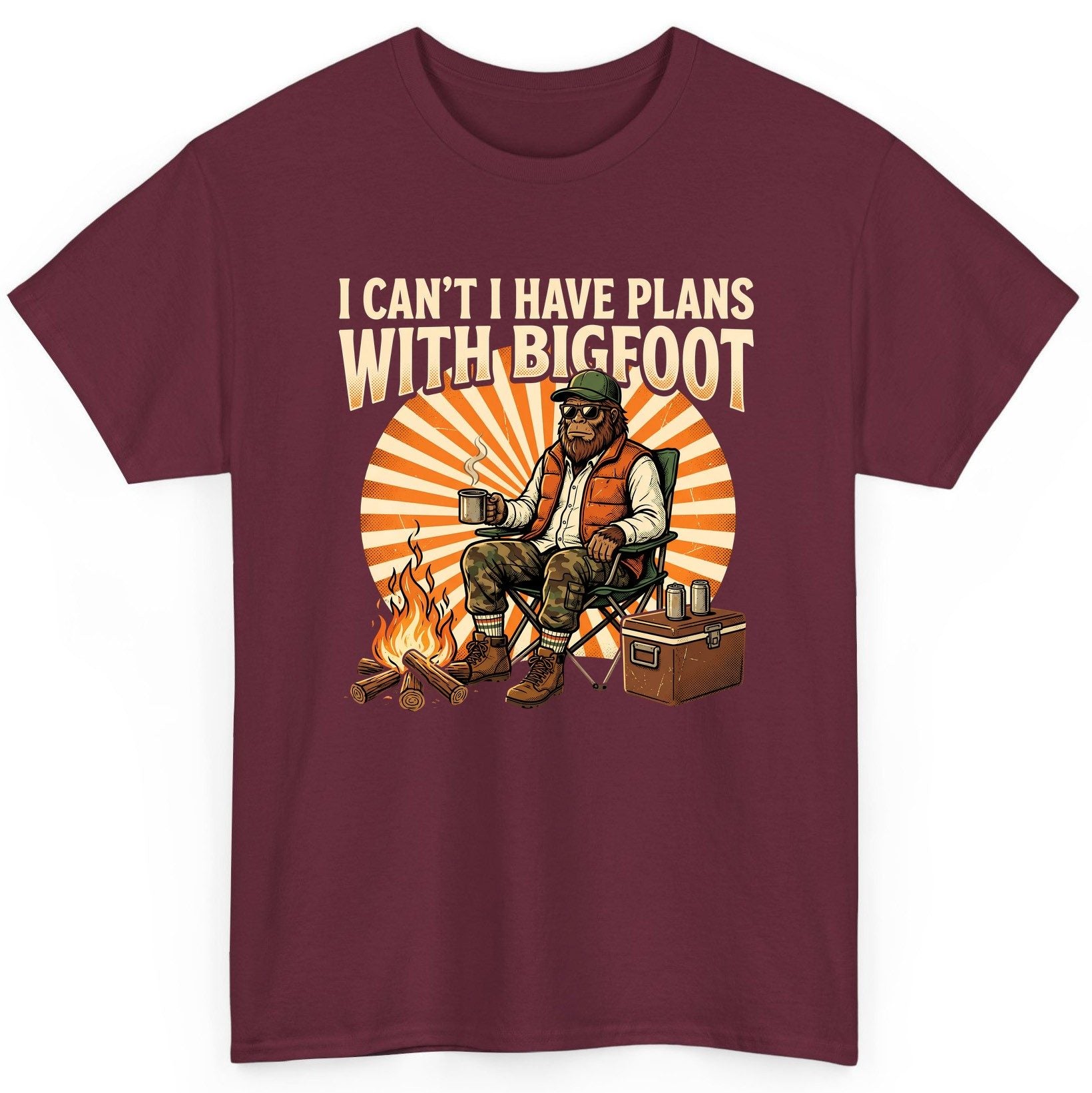 I Can't I Have Plans with Bigfoot bigfoot T-Shirt Maroon product mockup