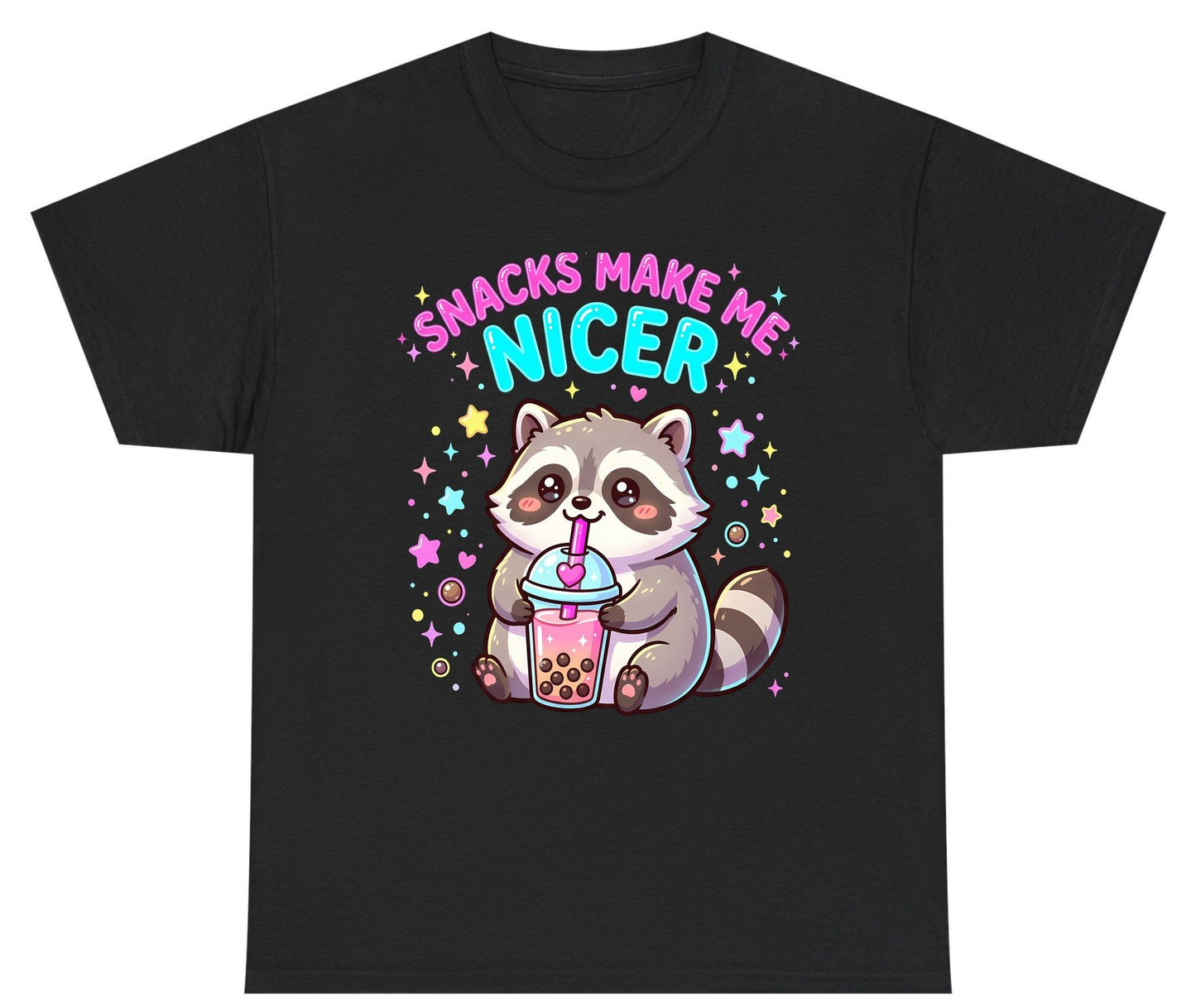 SNACKS MAKE ME NICER Funny Raccoon Youth T-Shirt - product mockup - Black