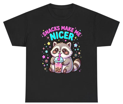 SNACKS MAKE ME NICER Funny Raccoon Youth T-Shirt - product mockup - Black