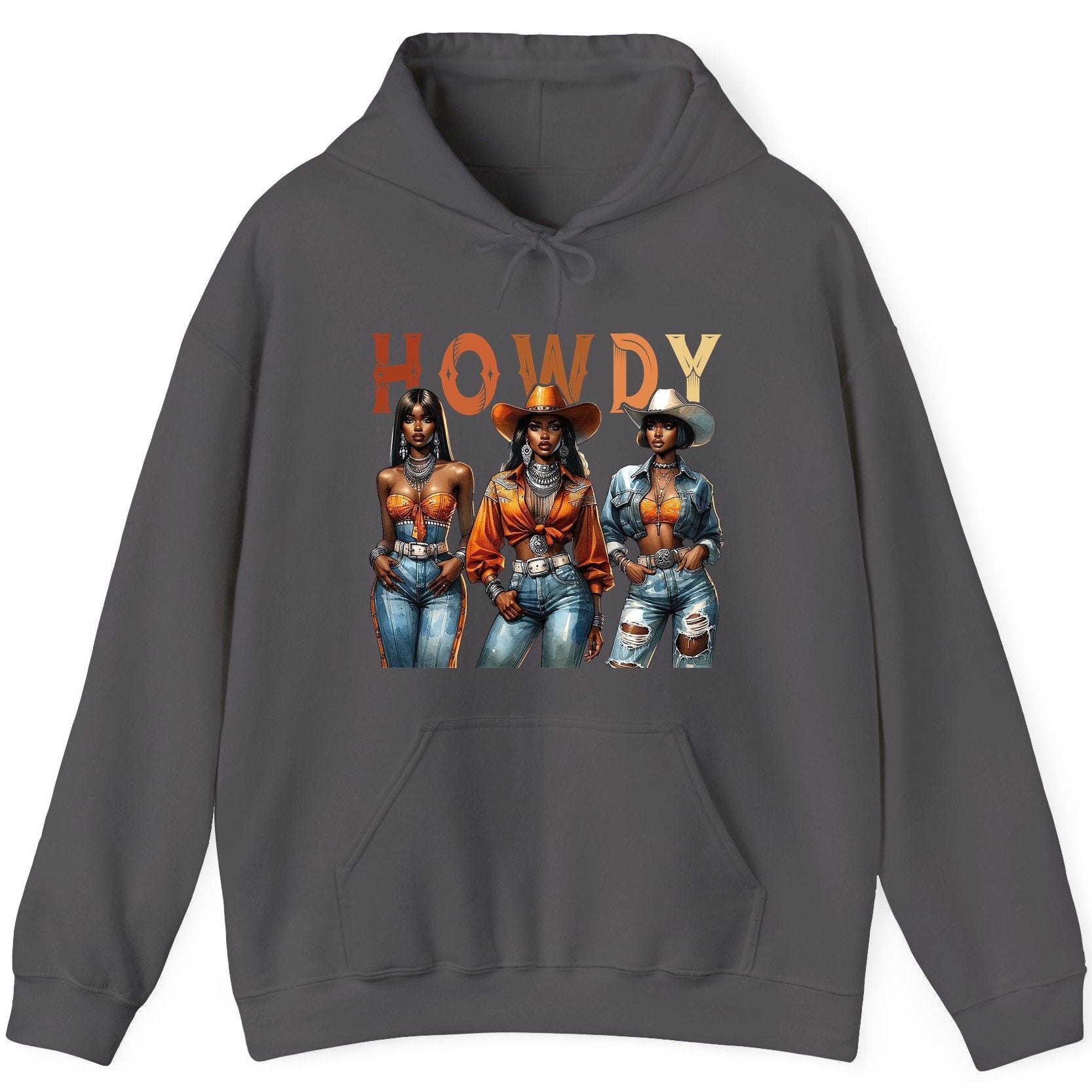 Howdy black cowgirls Hoodie Charcoal product mockup