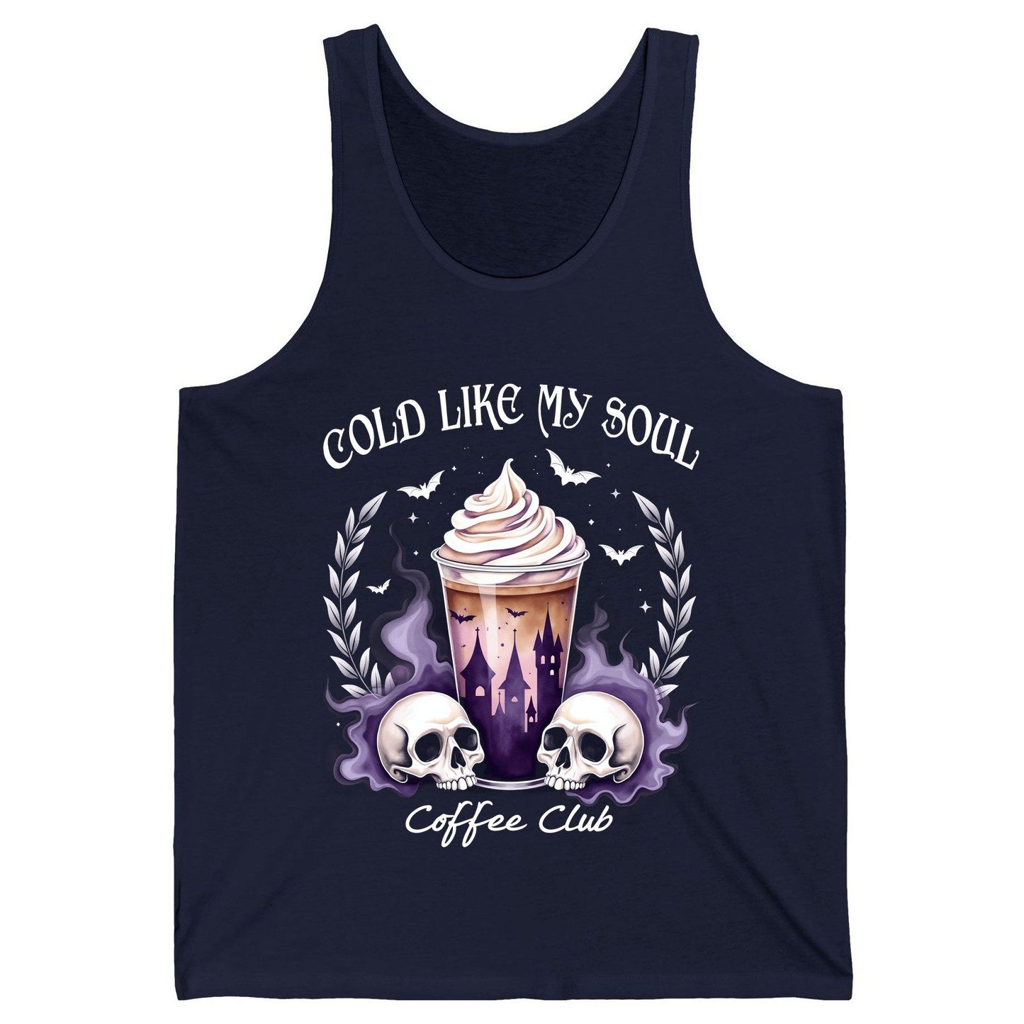Cold Like My Soul Coffee Club gothic iced coffee Tank Top Navy product mockup