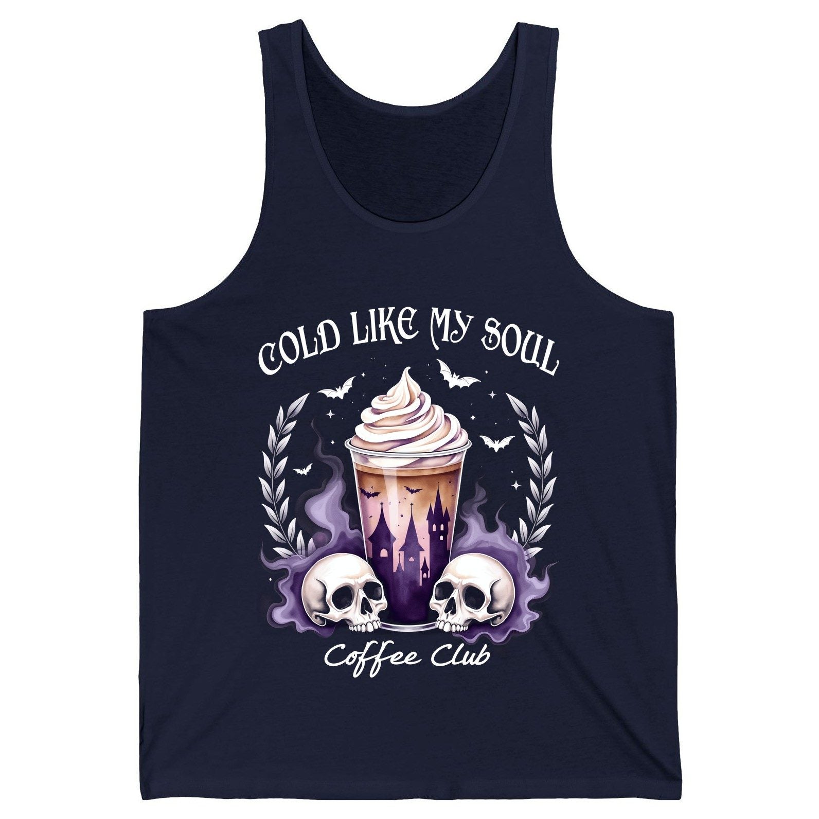 Cold Like My Soul Coffee Club gothic iced coffee Tank Top Navy product mockup
