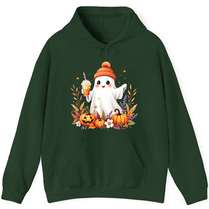 Cute Ghost Pumpkin Spice Latte cute Halloween ghost Hoodie Forest Green product mockup