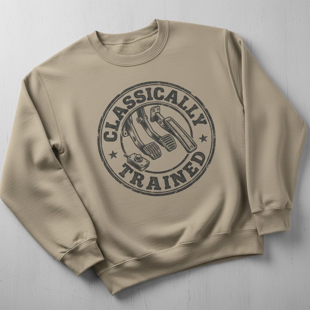 Classically Trained Vintage Manual Transmission Sweatshirt - product mockup - Sand