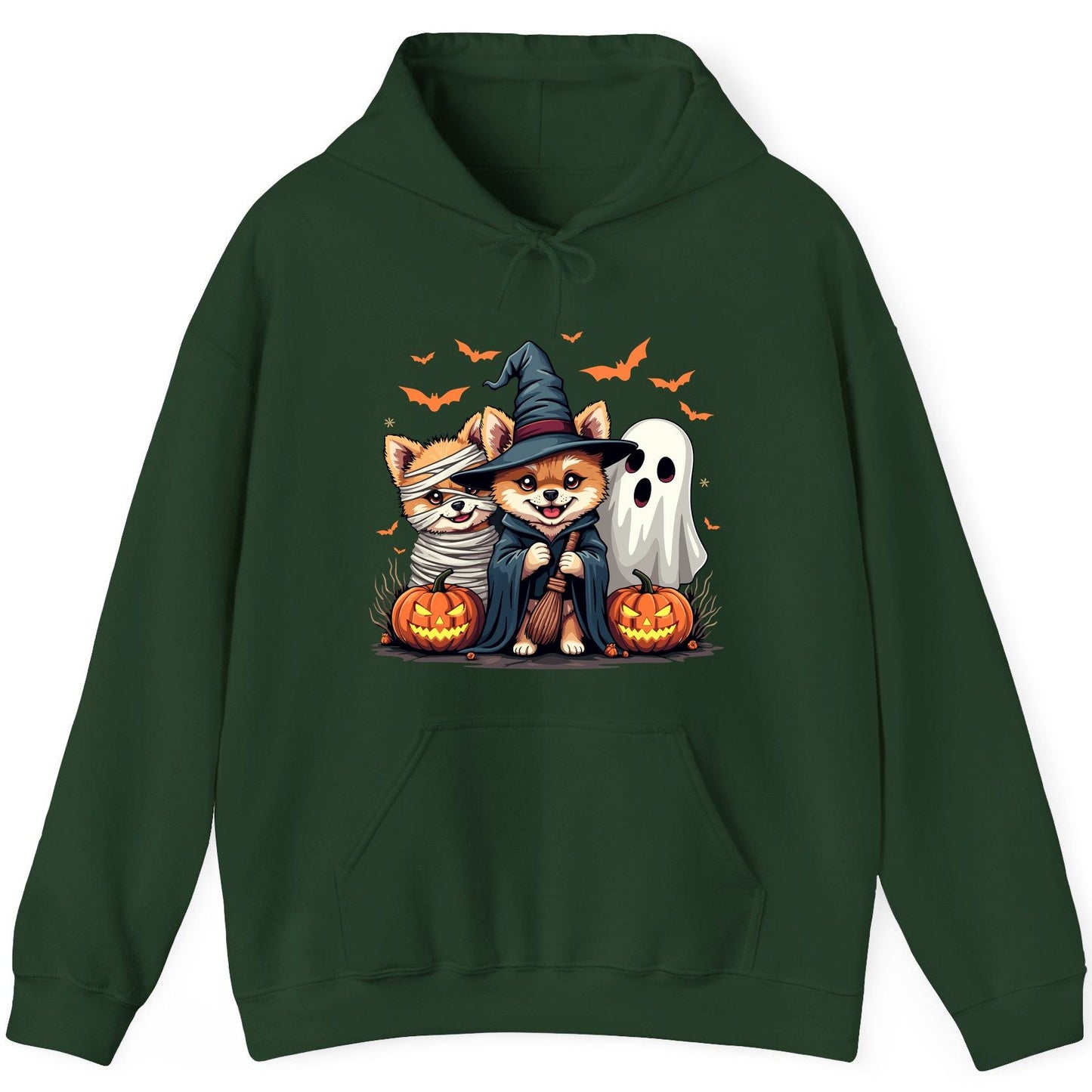 Cute Halloween Corgi Dogs Halloween corgis Hoodie Forest Green product mockup