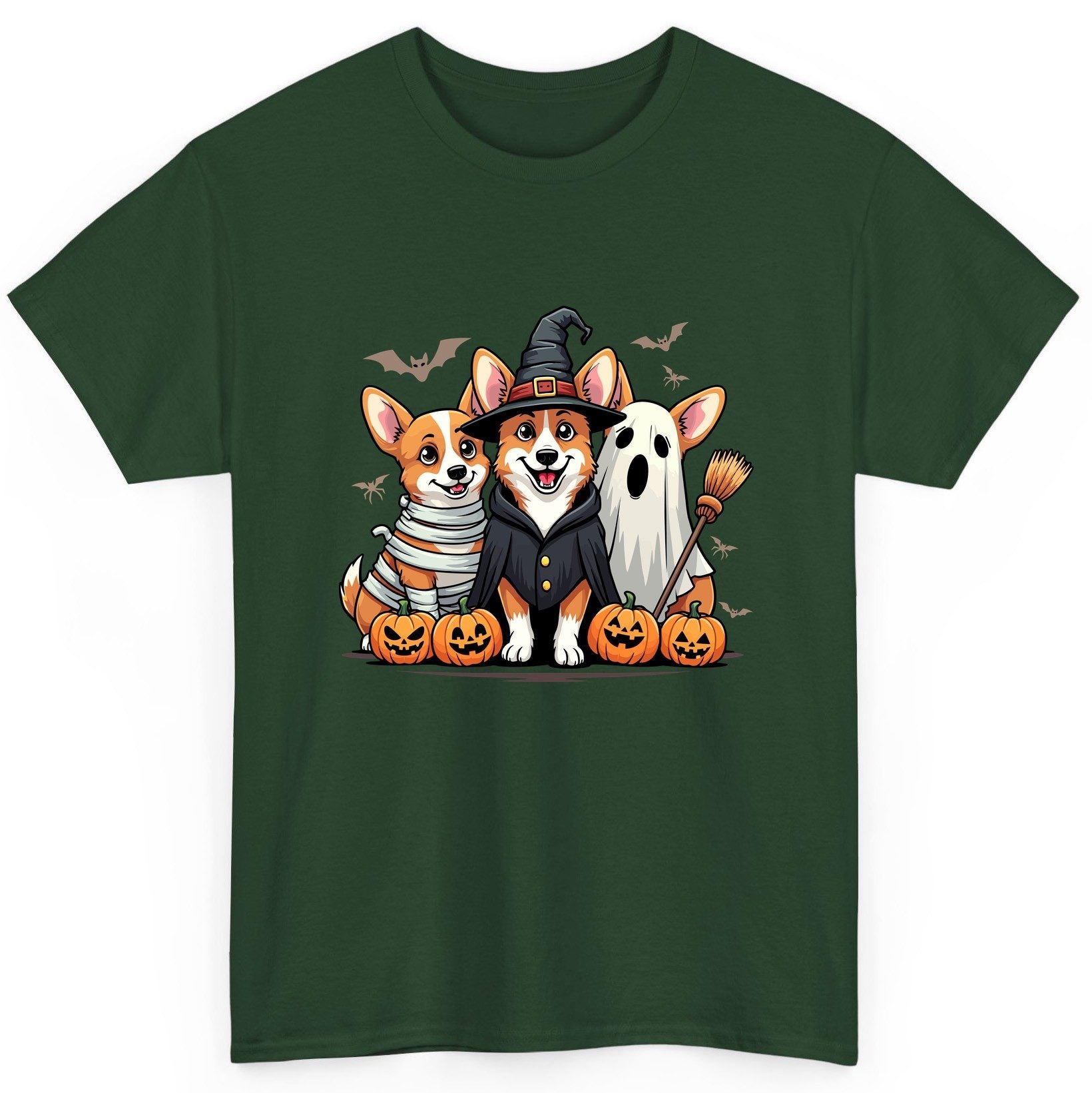 Halloween Corgi Trio Halloween corgis T-Shirt Forest Green product mockup