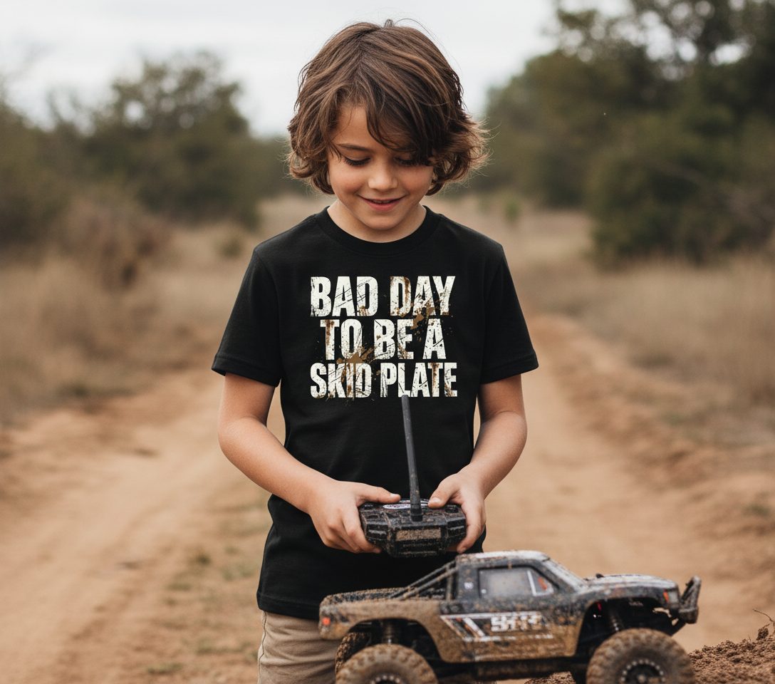 BAD DAY TO BE a SKID PLATE Funny Off-Roading Youth T-Shirt - lifestyle model mockup - Black
