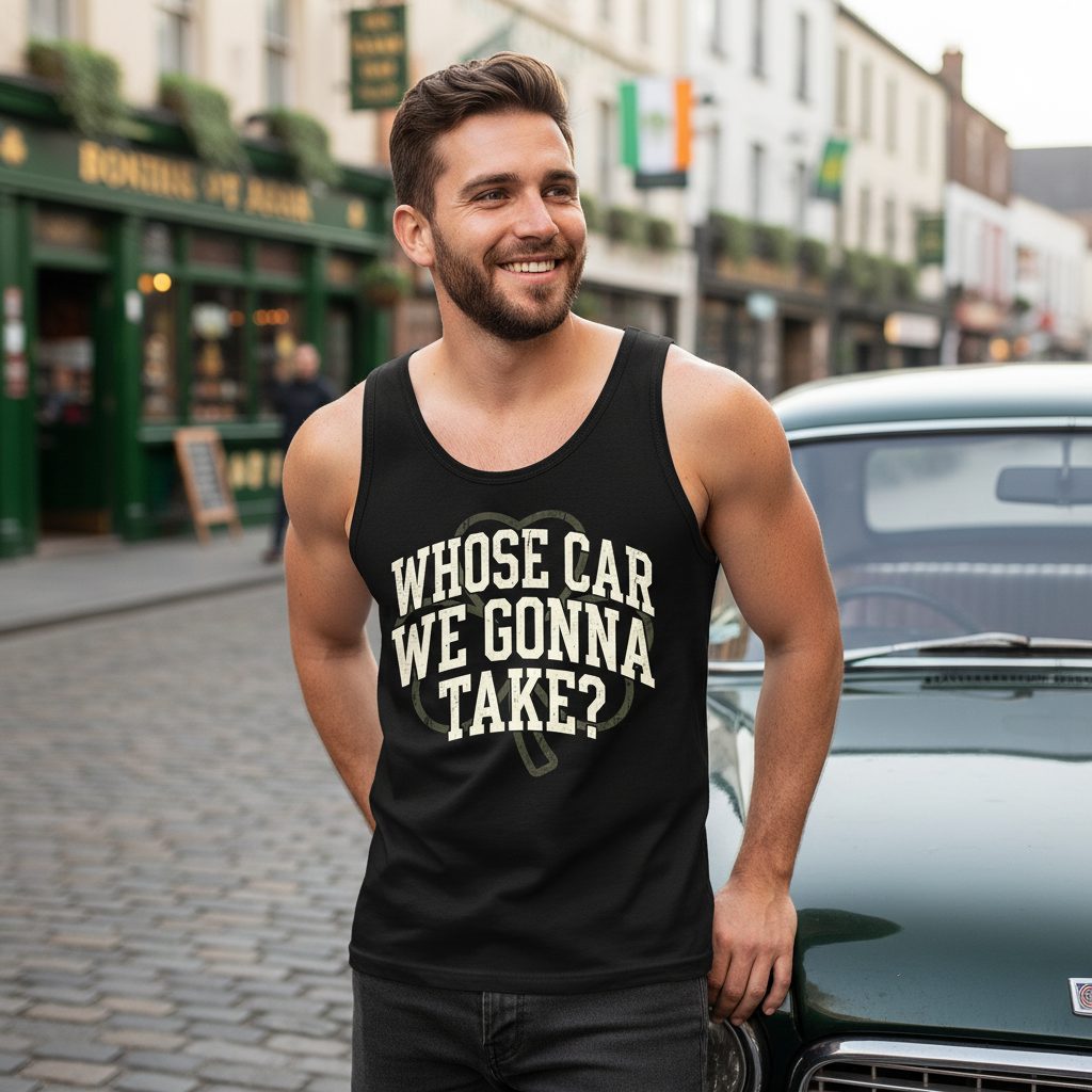 Whose Car We Gonna Take? St. Patrick's Day Tank Top Black lifestyle mockup