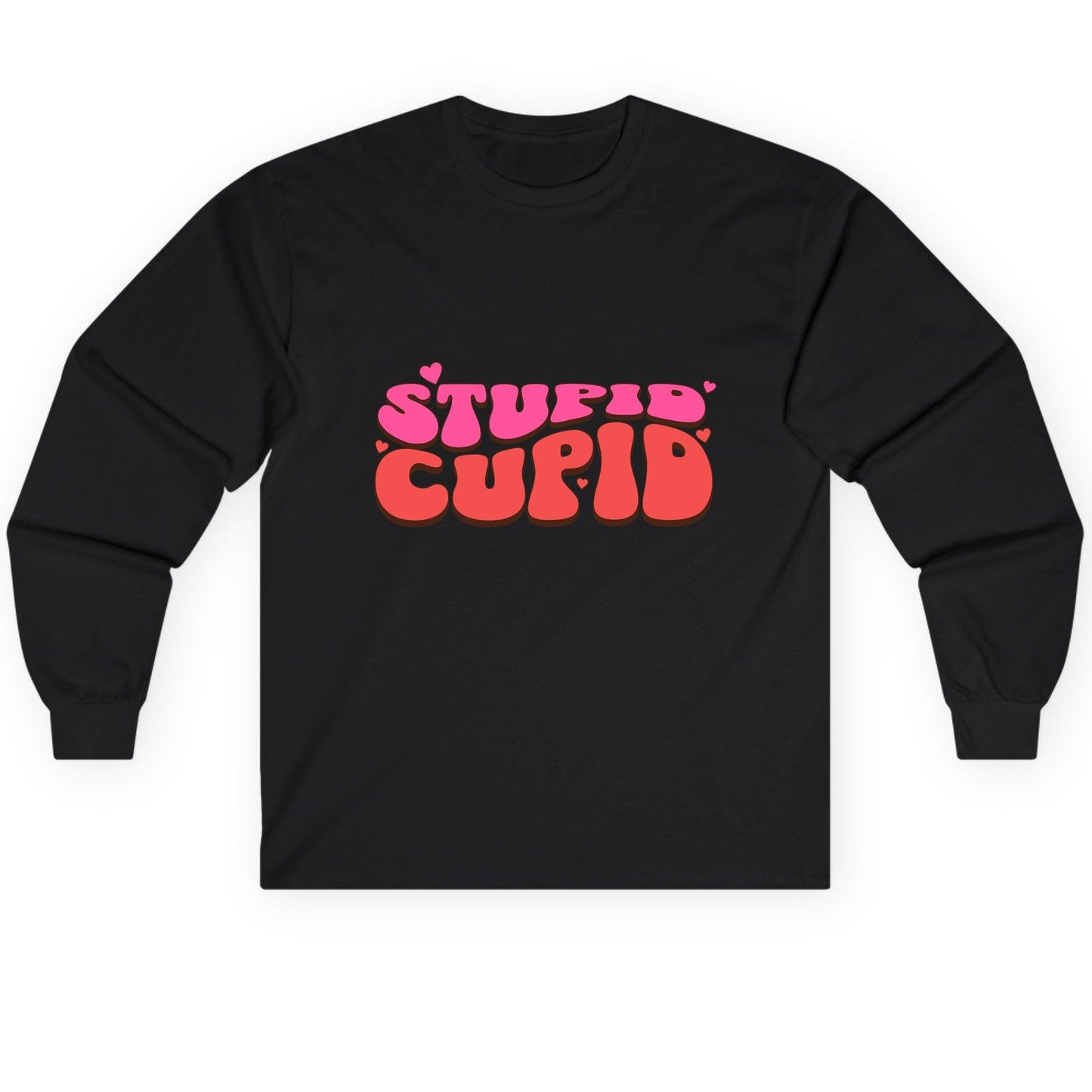 Stupid Cupid anti-Valentine's Day Long Sleeve Tee Black product mockup