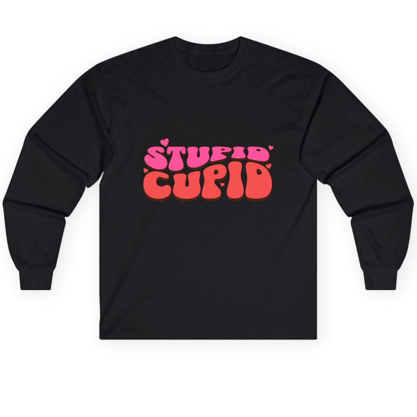Stupid Cupid anti-Valentine's Day Long Sleeve Tee Black product mockup