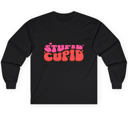 Stupid Cupid anti-Valentine's Day Long Sleeve Tee Black product mockup