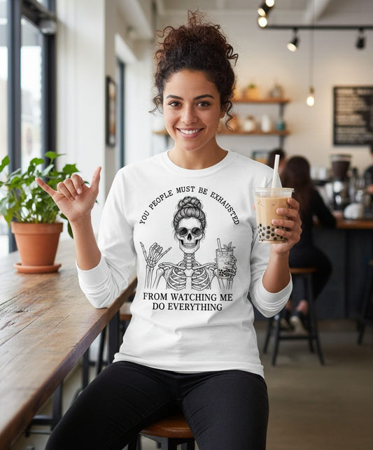 Solid Black Minimalist Minimalists Long Sleeve Tee - lifestyle model mockup - White