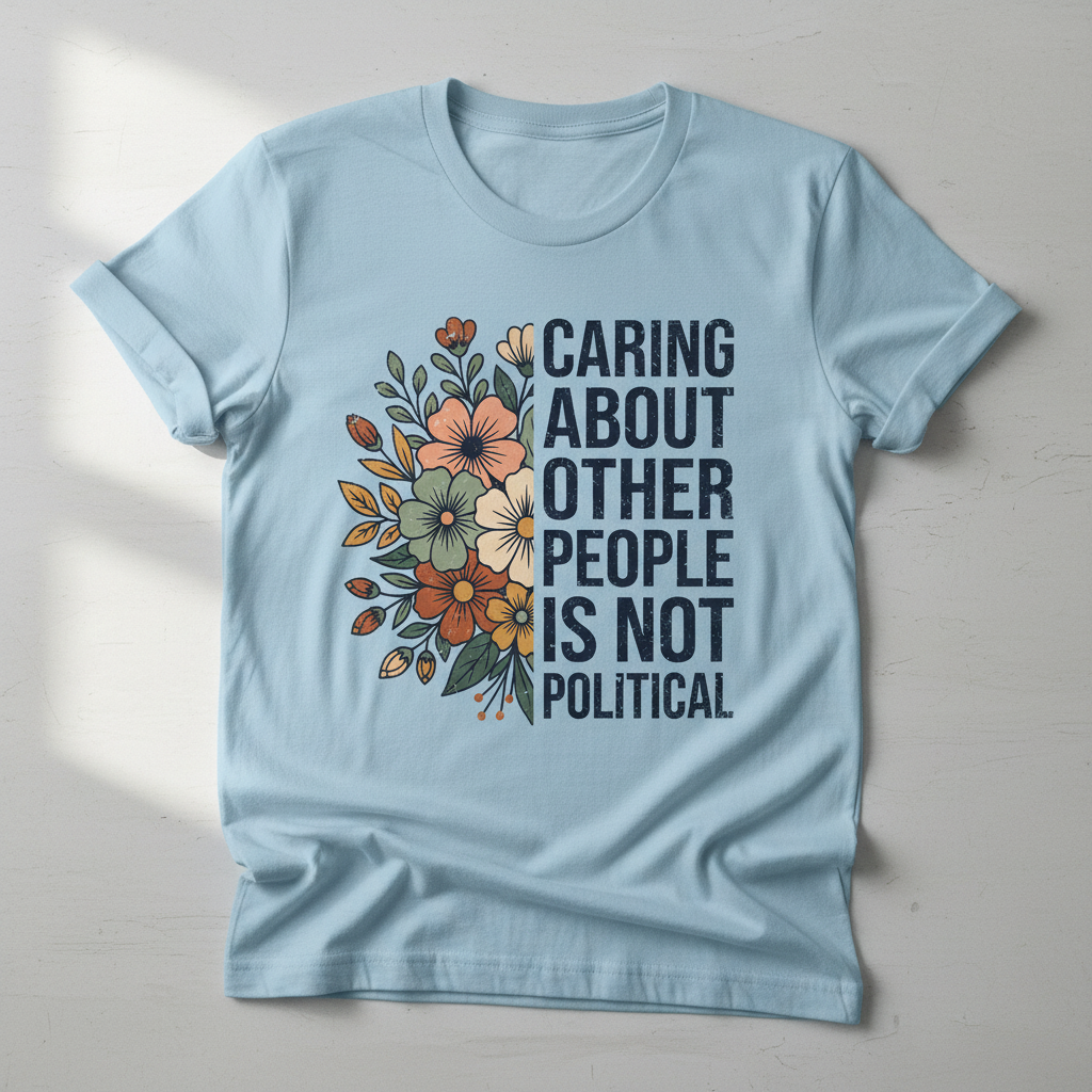 Caring About Other People Is Not Political Floral Design T-Shirt - Light Blue