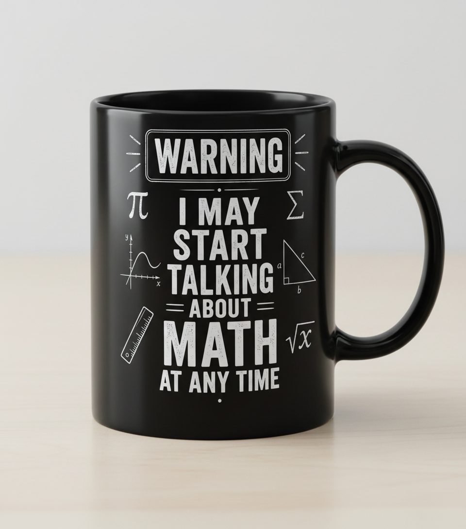 Warning I May Start Talking About Math at Any Time Funny Teachers Black Mug - product mockup - Black