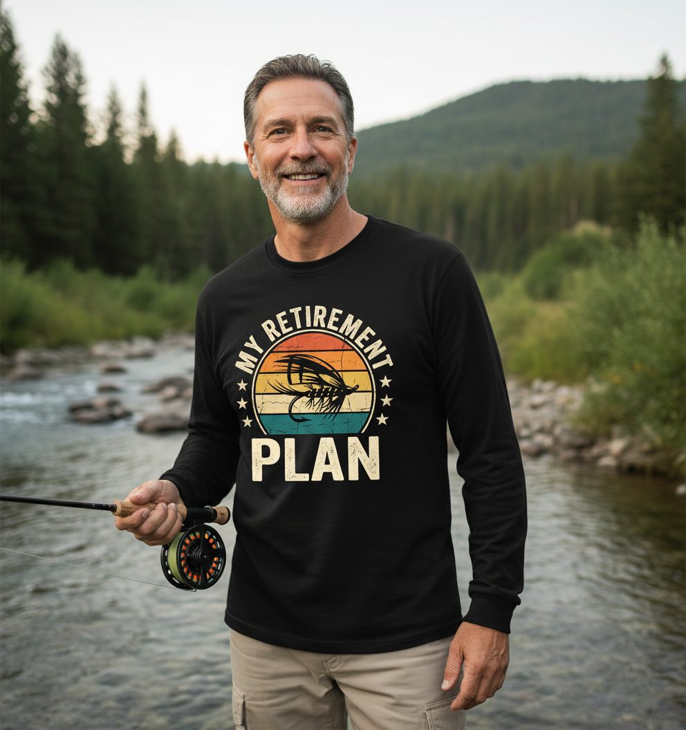 My Retirement Plan fly fishing Long Sleeve Tee Black lifestyle mockup