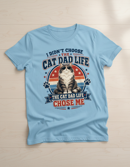 Funny Cat Dad Life Chose Me Vintage Design T-Shirt - Light Blue