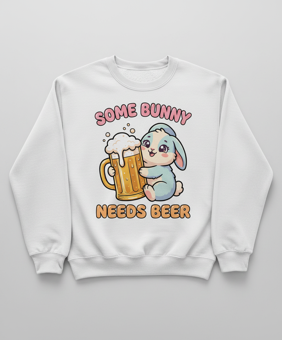 Some Bunny Needs Beer Funny Rabbit Sweatshirt - White