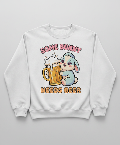 Some Bunny Needs Beer Funny Rabbit Sweatshirt - White