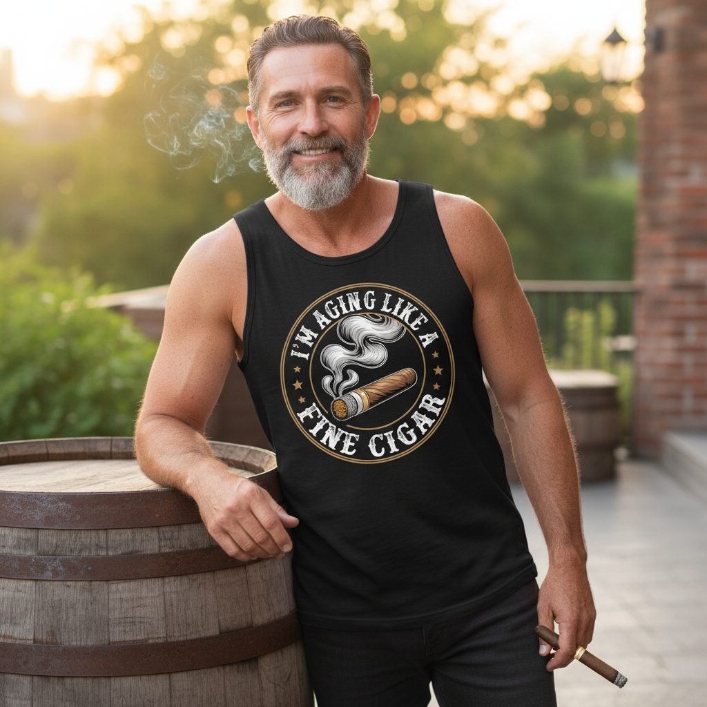 I'm Aging Like a Fine Cigar cigar smoking Tank Top Black lifestyle mockup