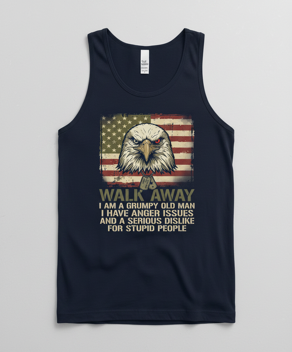 Walk Away I Am A Grumpy Old Man Eagle American Flag Tank Top - Navy