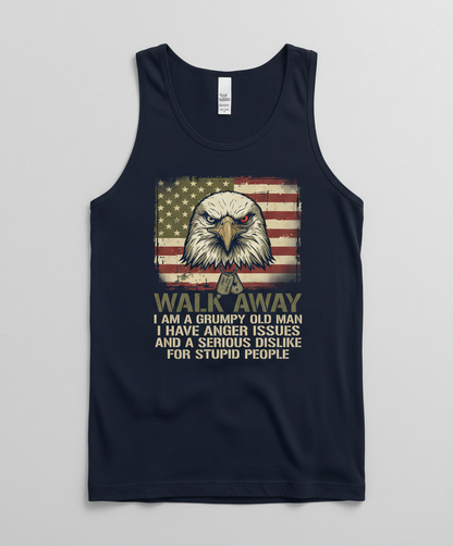 Walk Away I Am A Grumpy Old Man Eagle American Flag Tank Top - Navy