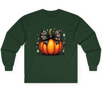 Starry Bow Pumpkin Halloween pumpkin Long Sleeve Tee Forest Green product mockup