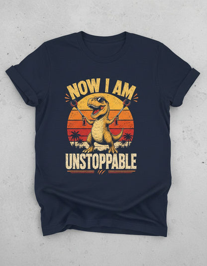Now I Am Unstoppable Funny T-Rex T-Shirt - product mockup - Navy