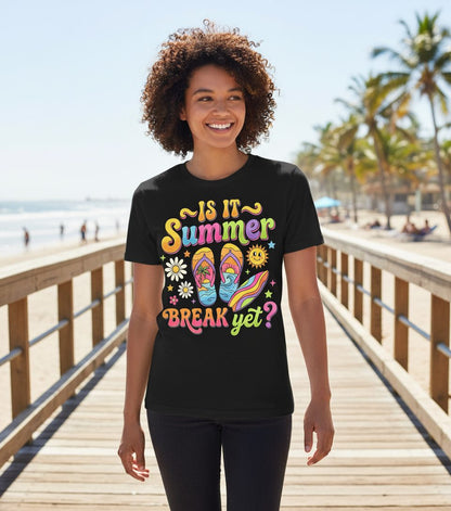 Is It Summer Break Yet Retro Vacation T-Shirt - lifestyle model mockup - Black
