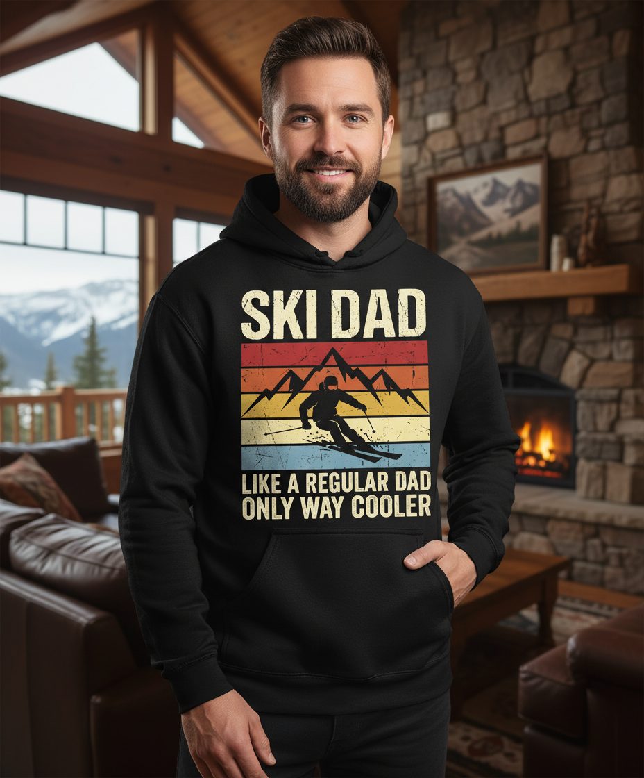 Ski Dad Like a Regular Dad Only Way Cooler skiing Hoodie Black lifestyle mockup