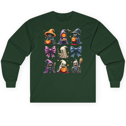 Spooky Cute Halloween Characters Halloween characters Long Sleeve Tee Forest Green product mockup