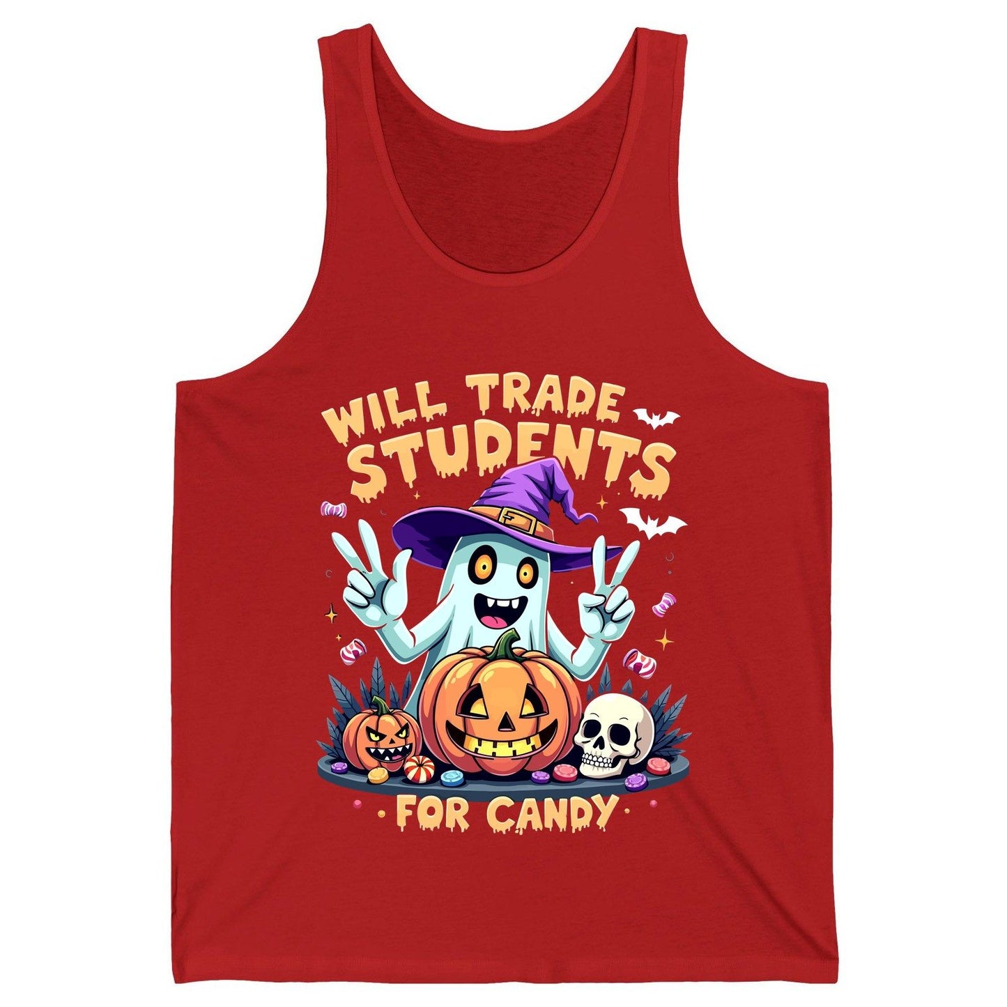 Will Trade Students for Candy teacher humor Tank Top Red product mockup