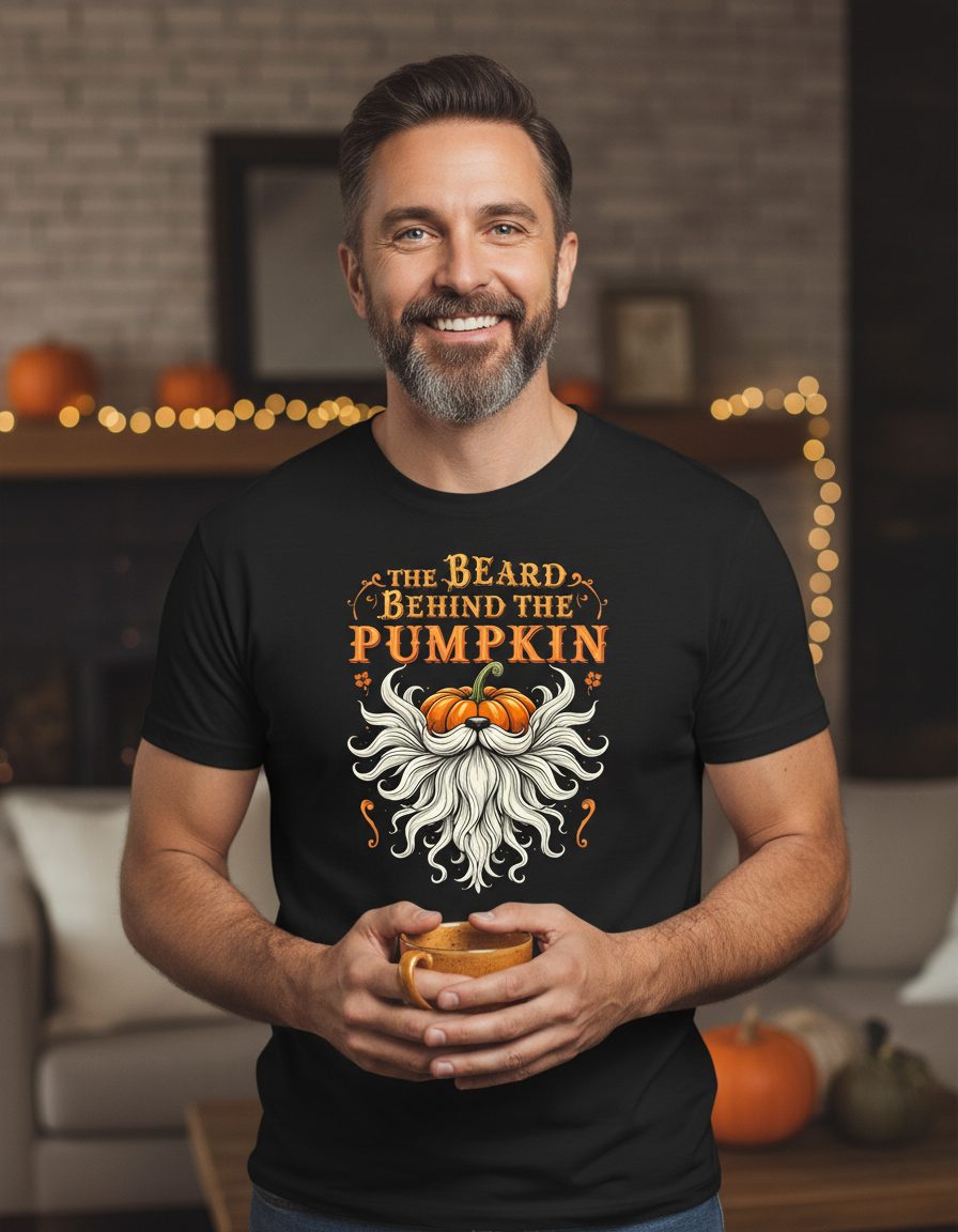 The Beard Behind the Pumpkin bearded dad T-Shirt Black lifestyle mockup