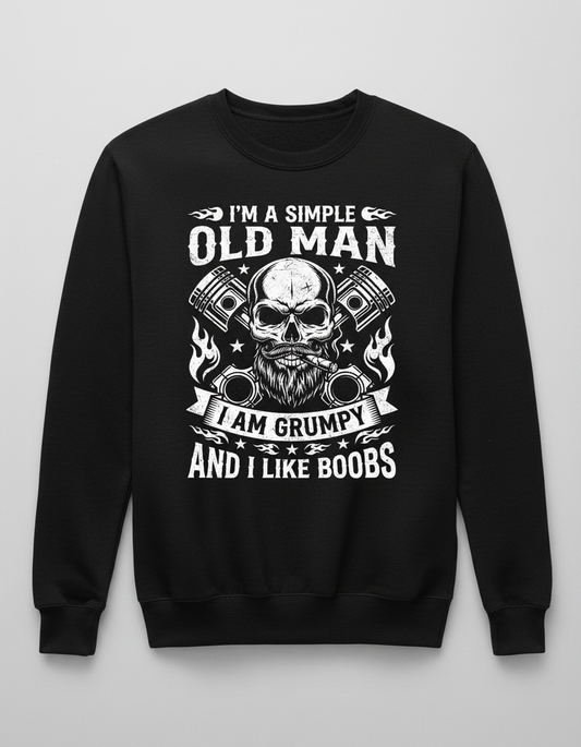 Grumpy Old Man Biker Skull and Pistons Funny Quote Sweatshirt - Black