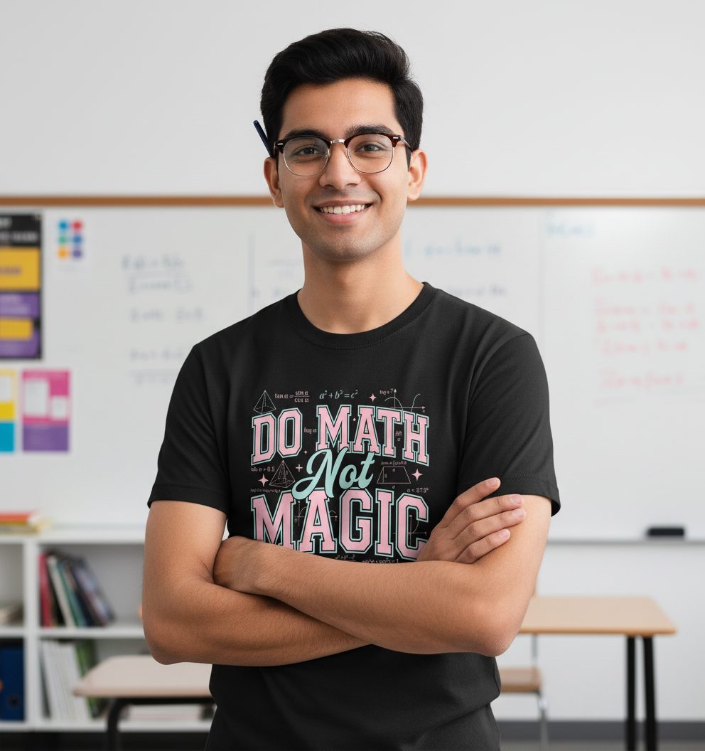 Do Math Not Magic Show Your Work Retro Teachers T-Shirt - lifestyle model mockup - Black