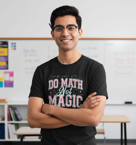 Do Math Not Magic Show Your Work Retro Teachers T-Shirt - lifestyle model mockup - Black