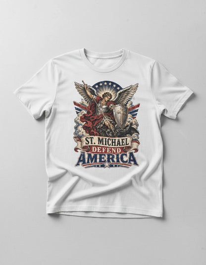 St Michael Defend America Vintage Patriotic Christian T-Shirt - product mockup - White